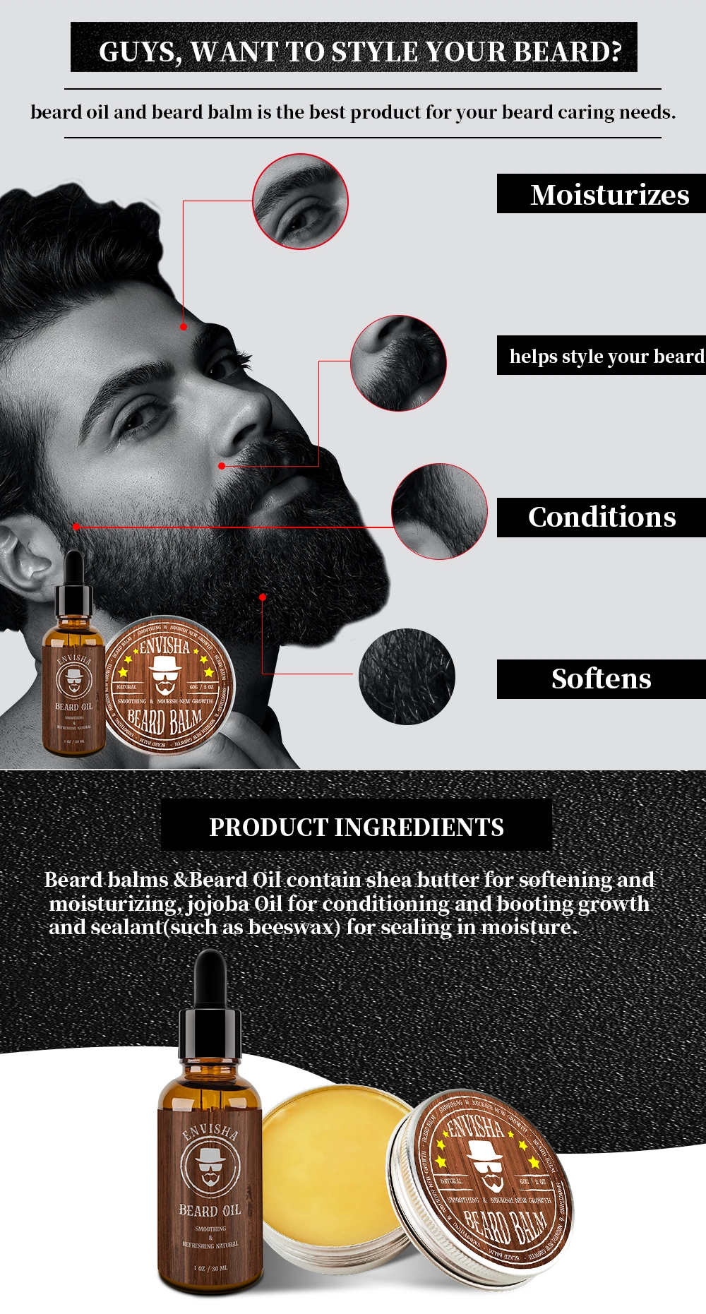 Hot Sale Beard Balm Wax with Natural Ingredient and Organic Oil