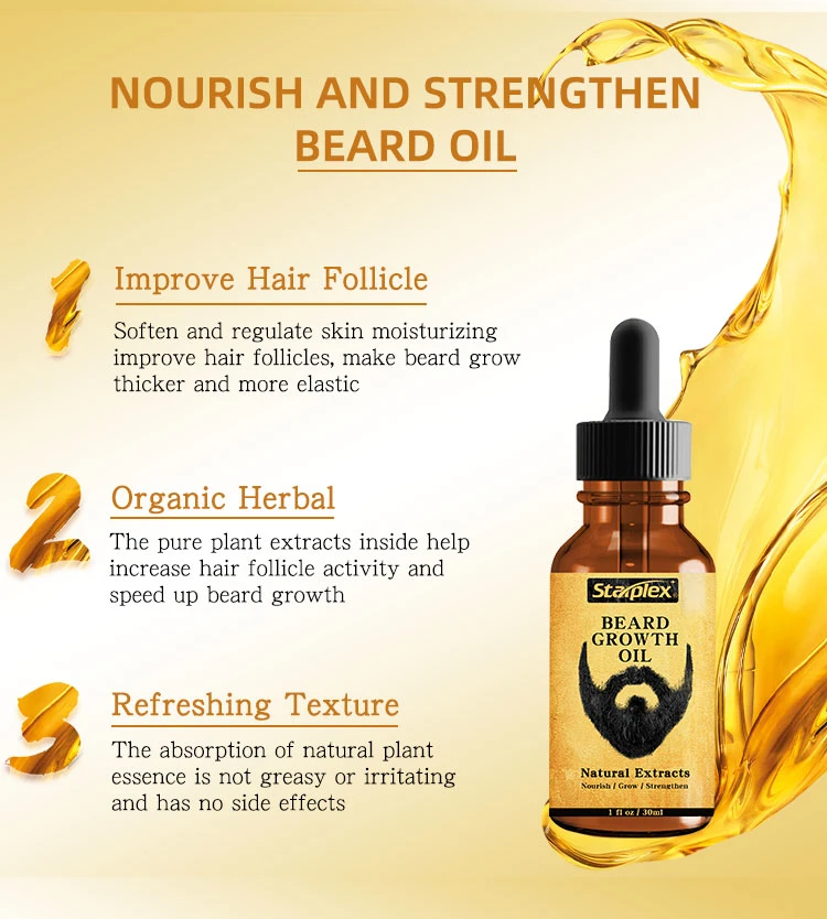 Starplex 30ml Private Label Natural Organic Moisturizing Smooth Beard Care Growth Oil for Men
